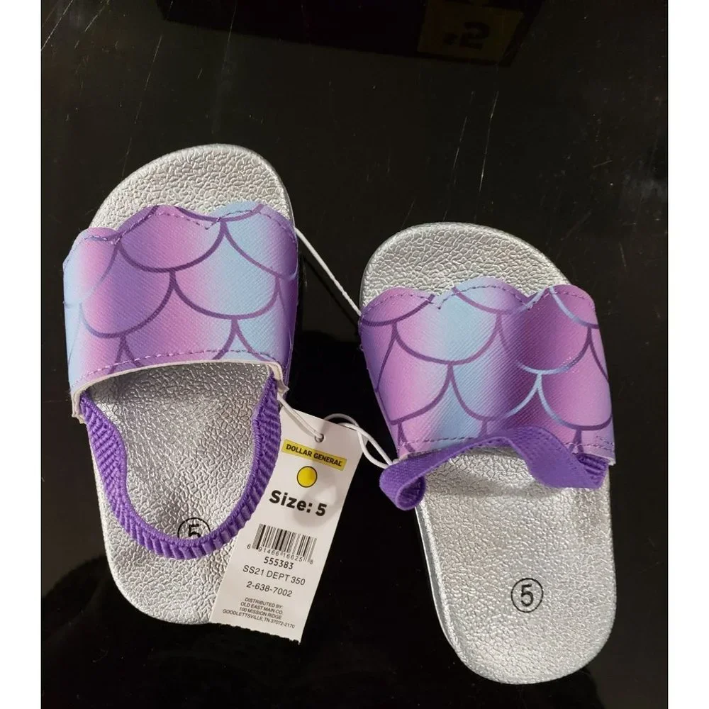 Swiggles Baby Size 5 mermaid Scale Sandals‎ New flip flops silver purple